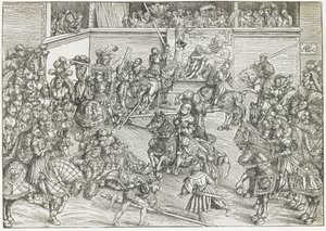Il secondo torneo con arazzo di Sansone e il leone, 1509 da Lucas Cranach the Elder